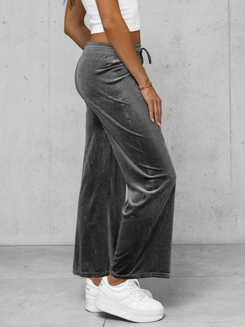 Spodnie damskie welurowe z szeroką nogawką grafitowe OZONEE JS/92K519/10