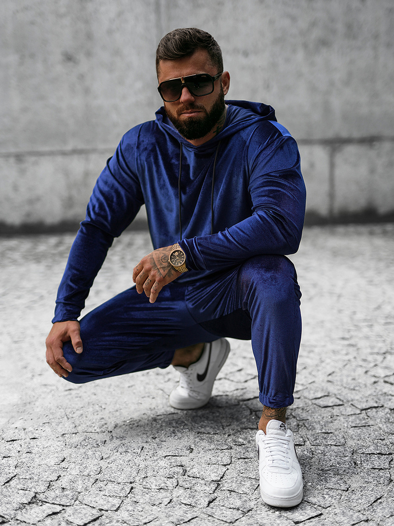 Komplet dresowy męski welurowy granatowy OZONEE O/D7517