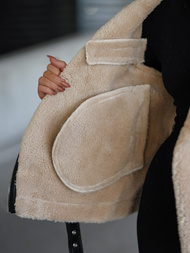 Kurtka skórzana damska z kożuchem czarno-beżowa OZONEE JS/11Z8177Z