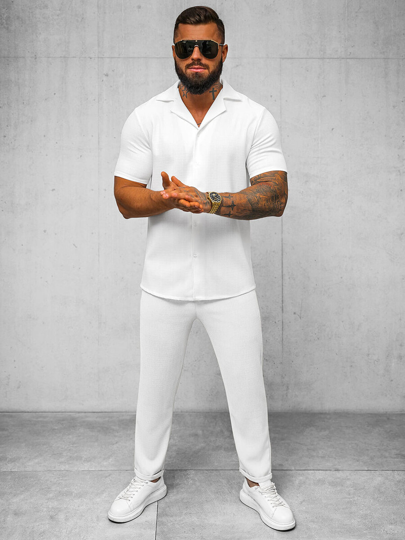 Koszula męska z krótkim rękawem biała OZONEE O/Y971T