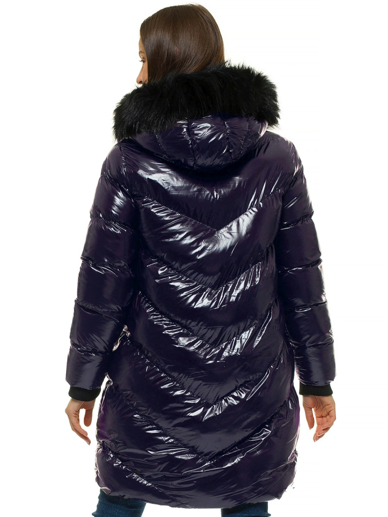 Kurtka zimowa damska parka z futerkiem ciemno-fioletowa OZONEE JS/M23069/4