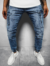Spodnie jeansowe joggery męskie niebieskie OZONEE O/TF039