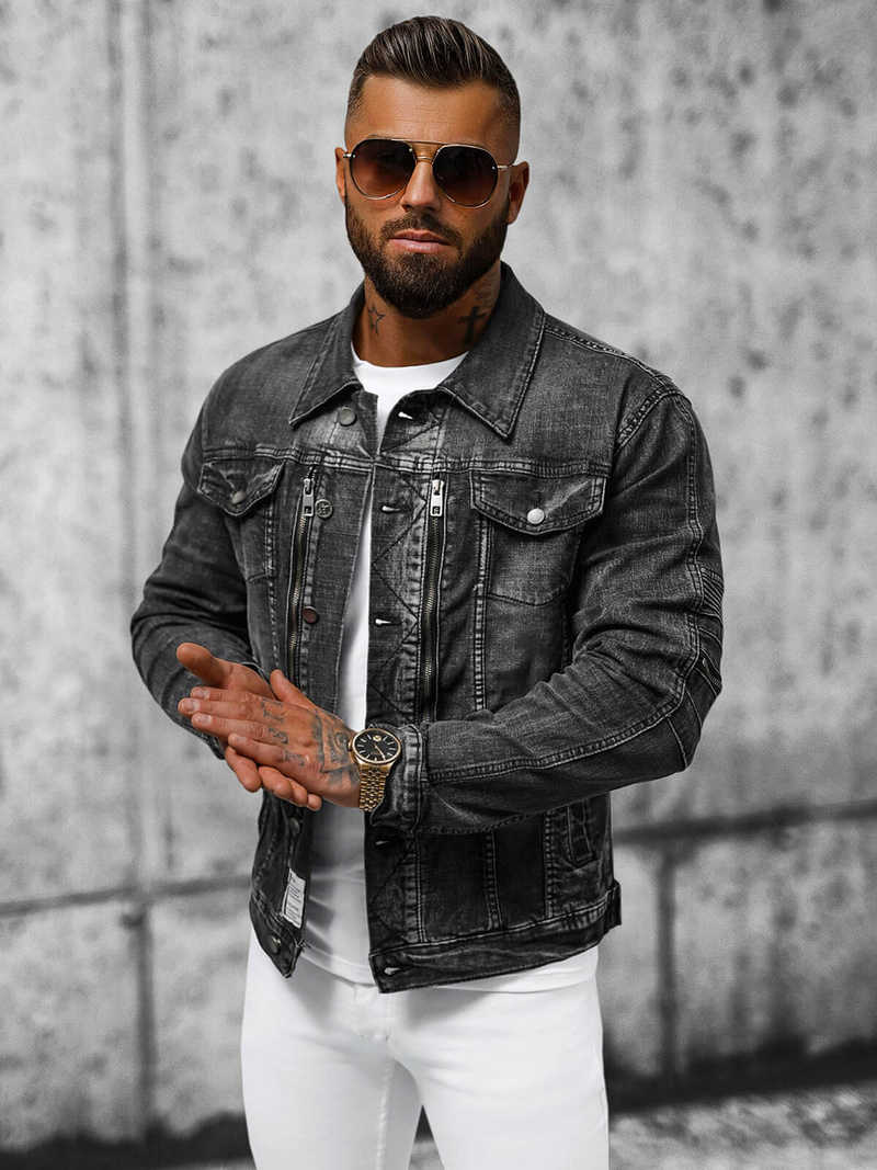 Kurtka męska jeansowa czarna OZONEE NB/MJ508NZ