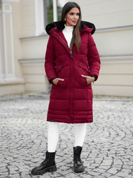 Kurtka zimowa damska długa pikowana bordowa OZONEE O/W377Z