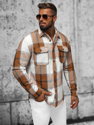 Koszula flanelowa męska brązowa OZONEE NB/MC727Y