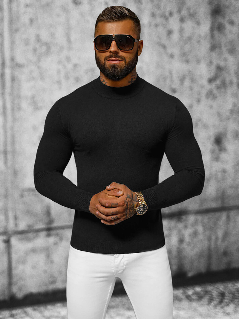 Sweter męski półgolf czarny OZONEE NB/MMB603/4Z