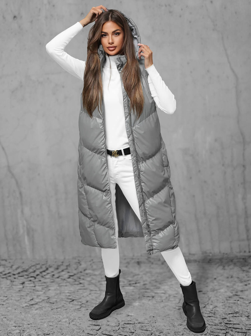 Kamizelka damska długa skórzana szara OZONEE JS/5M3183/105