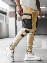 Spodnie męskie chino joggery beżowe OZONEE G/11131