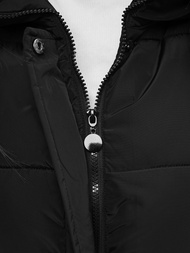 Kamizelka damska długa pikowana z kapturem czarna OZONEE O/H909/1