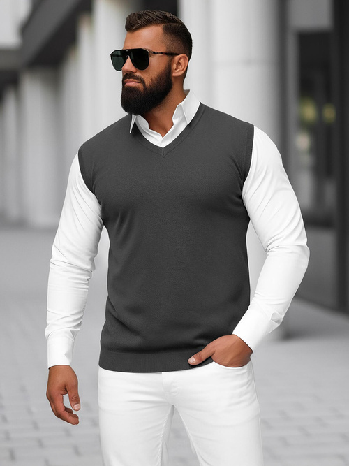 Sweter męski bez rekawów grafitowy OZONEE NB/MM6005/3Z