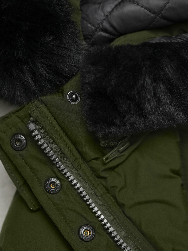 Kurtka zimowa damska długa pikowana khaki OZONEE O/W377Z