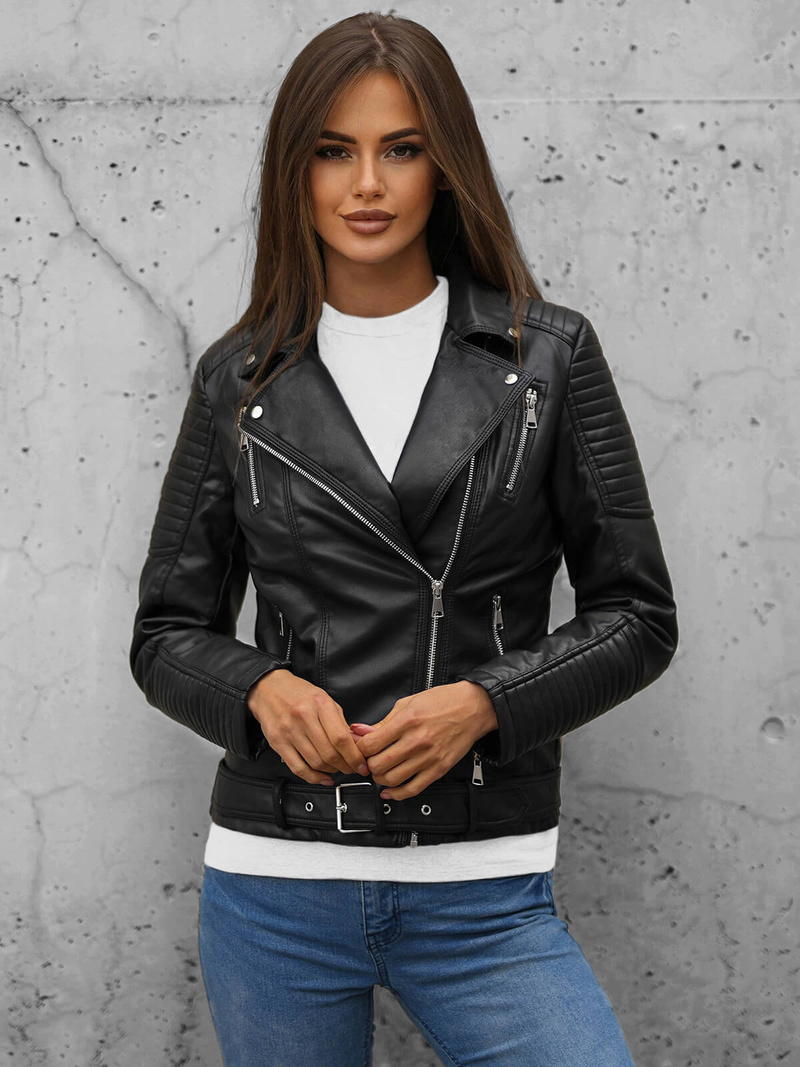 Жіноча шкіряна куртка Чорна OZONEE JS/11Z8009Z