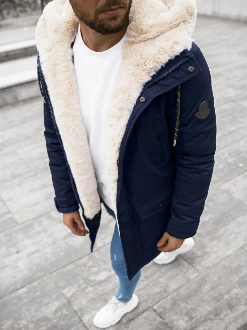 Kurtka zimowa męska parka z futerkiem granatowa OZONEE JS/22M120/4