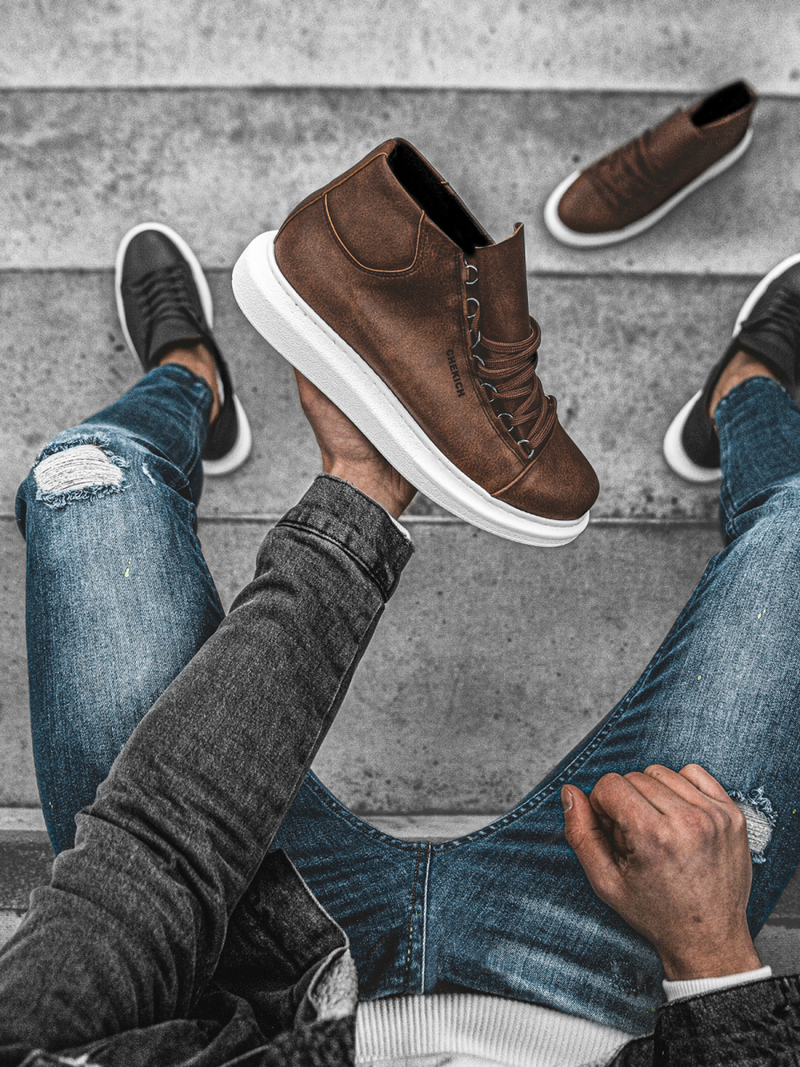 Sneakersy wysokie brązowo-białe OZONEE CH/258