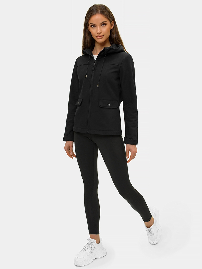 Kurtka softshell damska z kapturem czarna OZONEE JS/HD182/1