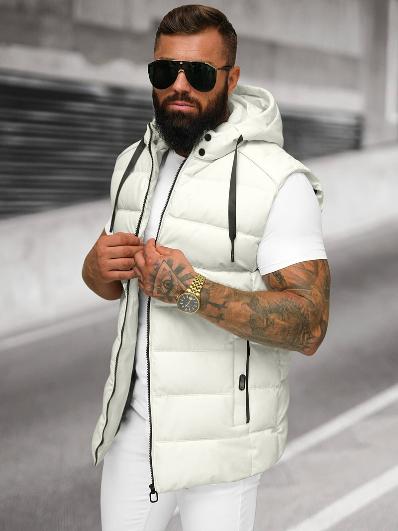 Kamizelka męska pikowana z kapturem biała OZONEE JS/57M7507/281