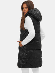 Kamizelka damska dwustronna długa pikowana z kapturem czarna OZONEE O/DK118/1
