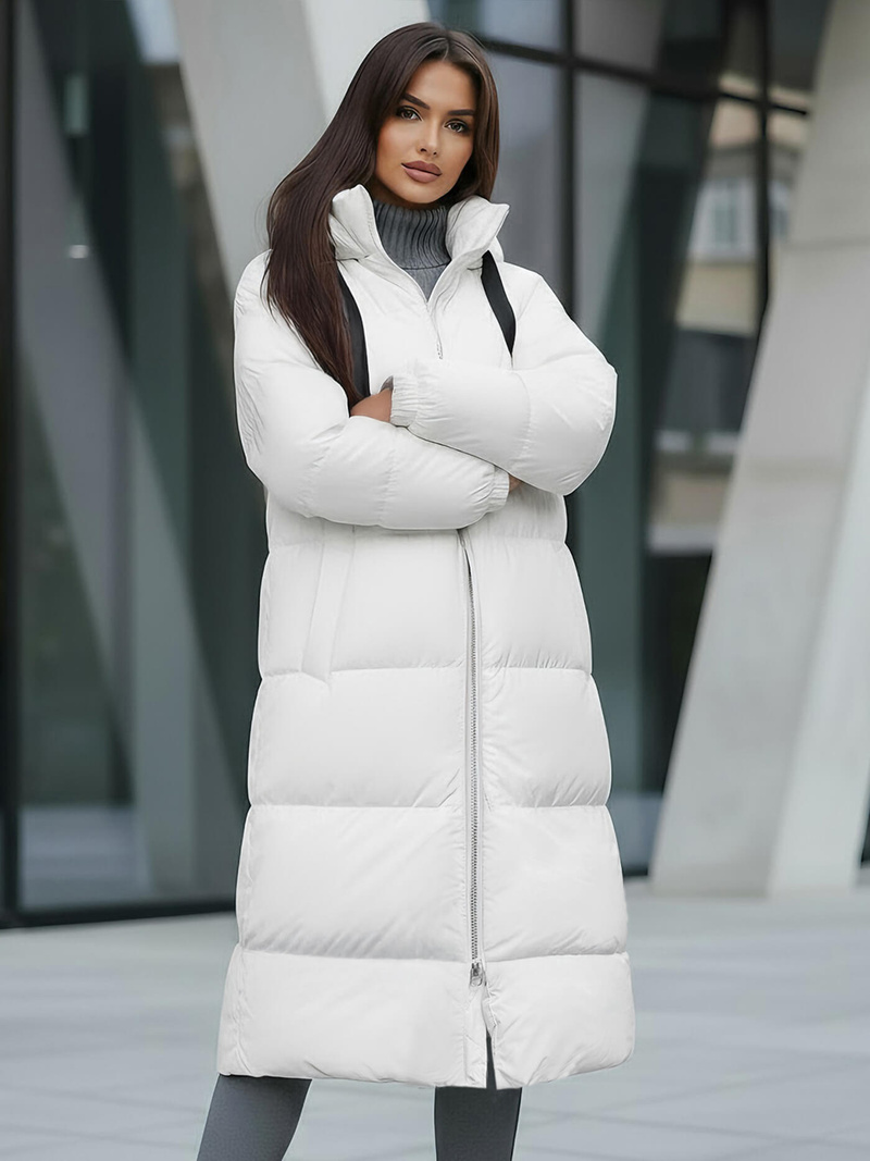Kurtka zimowa damska długa pikowana biała OZONEE JS/5M3163/281Z