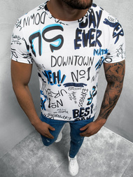 T-Shirt męski z nadrukiem biało-niebieski OZONEE O/BL67Z