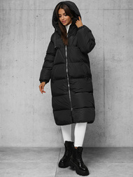 Kurtka zimowa damska długa pikowana czarna OZONEE JS/5M3163/392Z