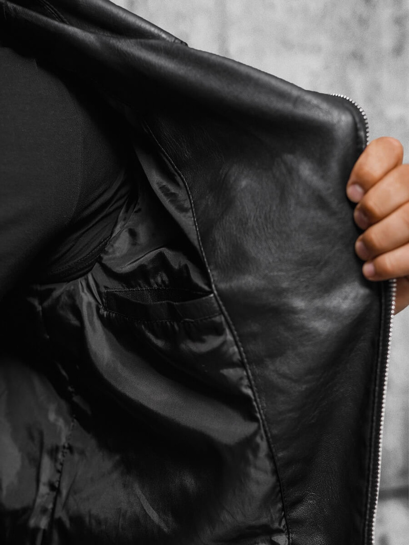 Чоловіча шкіряна куртка Чорна OZONEE JS/11Z8026