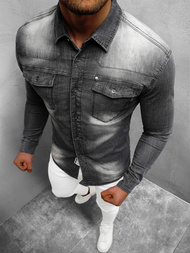 Чоловіча джинсова сорочка Чорна OZONEE NB/MC703N