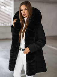 Kurtka zimowa damska długa z futerkiem czarna OZONEE JS/11Z8096Z