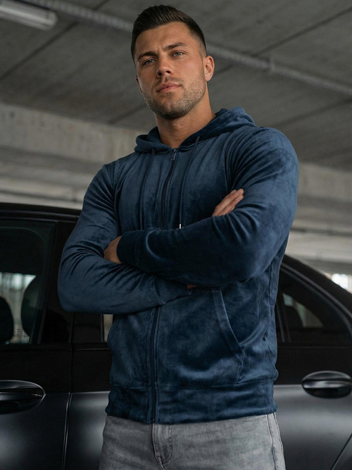 Bluza welurowa męska z kapturem granatowa OZONEE JS/8B1168/25Z