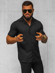 Koszula męska z krótkim rękawem czarna OZONEE O/Y971T