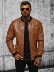 Kurtka skórzana męska bomberka camelowa OZONEE JS/11Z8107
