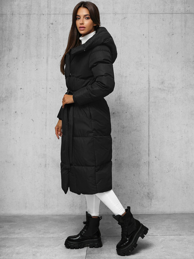 Płaszcz zimowy damski pikowany czarny OZONEE JS/5M3227/392