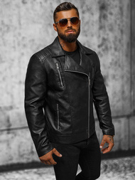 Чоловіча шкіряна куртка Чорна OZONEE JS/11Z8067