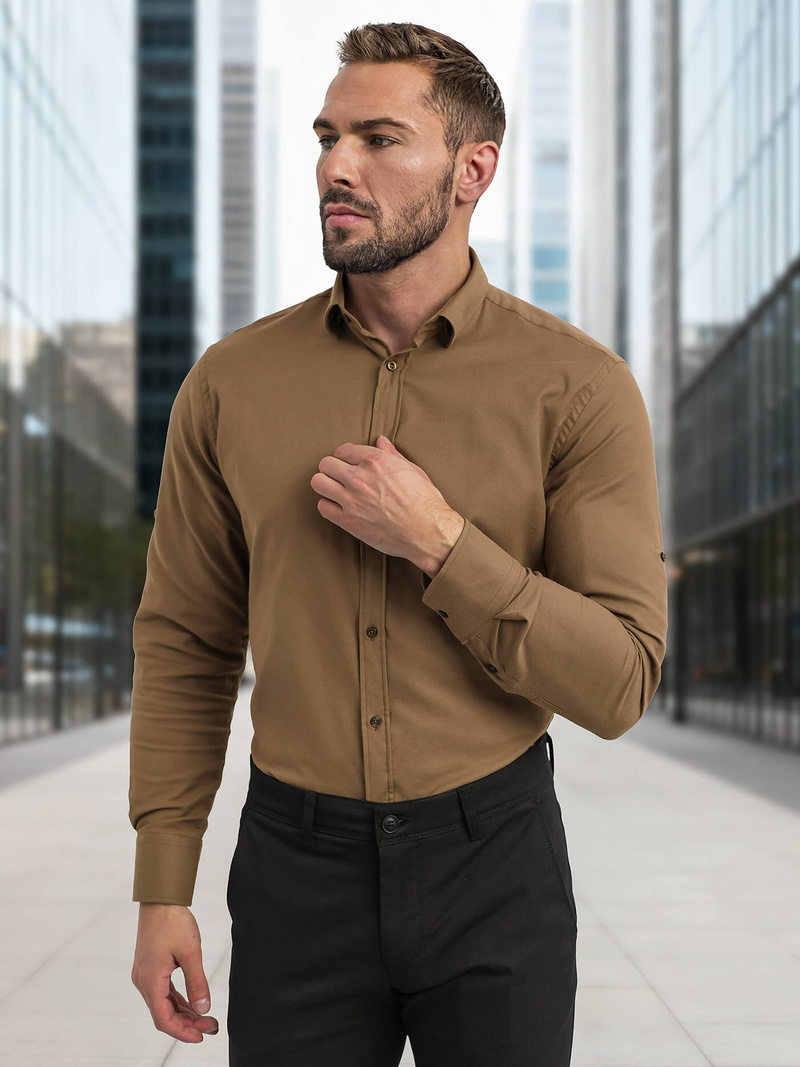 Koszula męska elegancka brązowa OZONEE V/V187