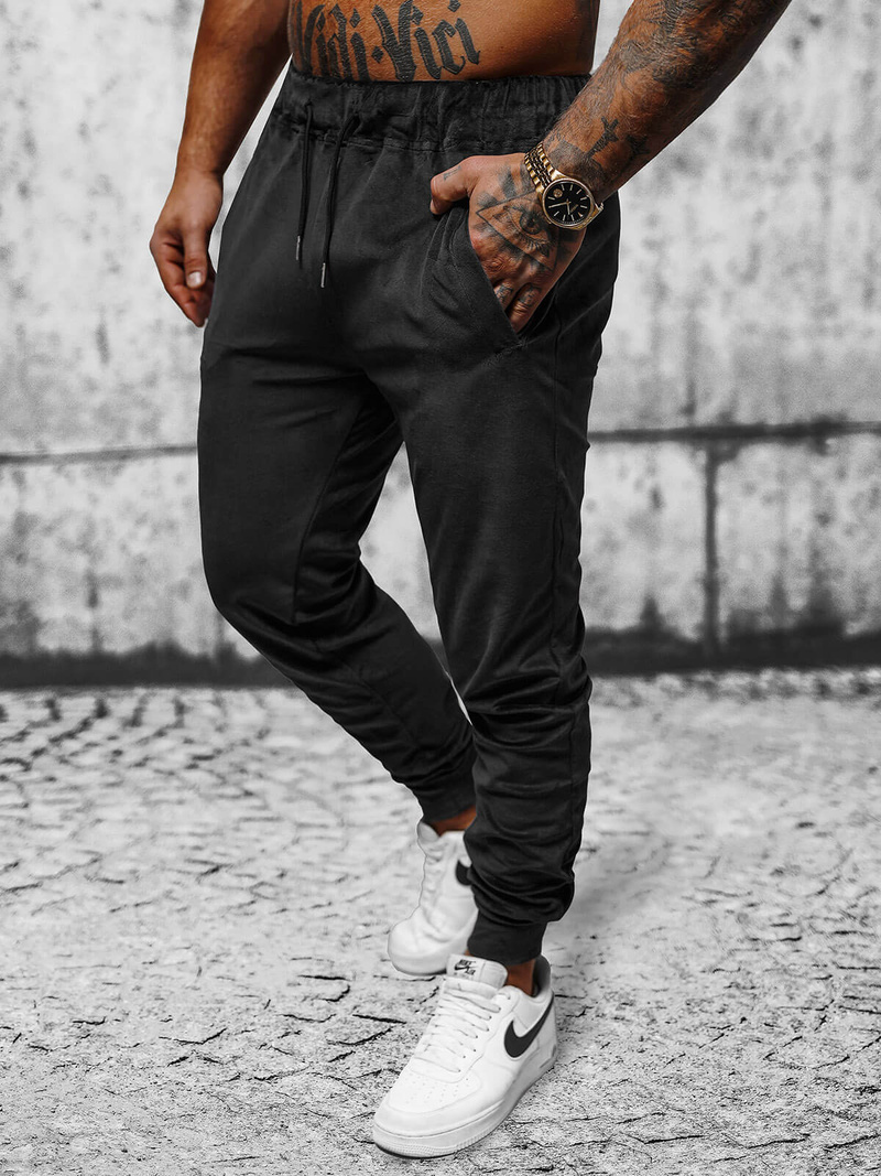 Spodnie dresowe męskie welurowe czarne OZONEE JS/8K1172/3