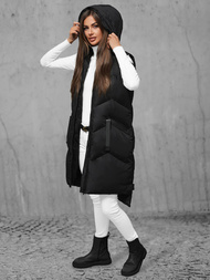 Kamizelka damska długa pikowana z kapturem czarna OZONEE JS/M788/392Z