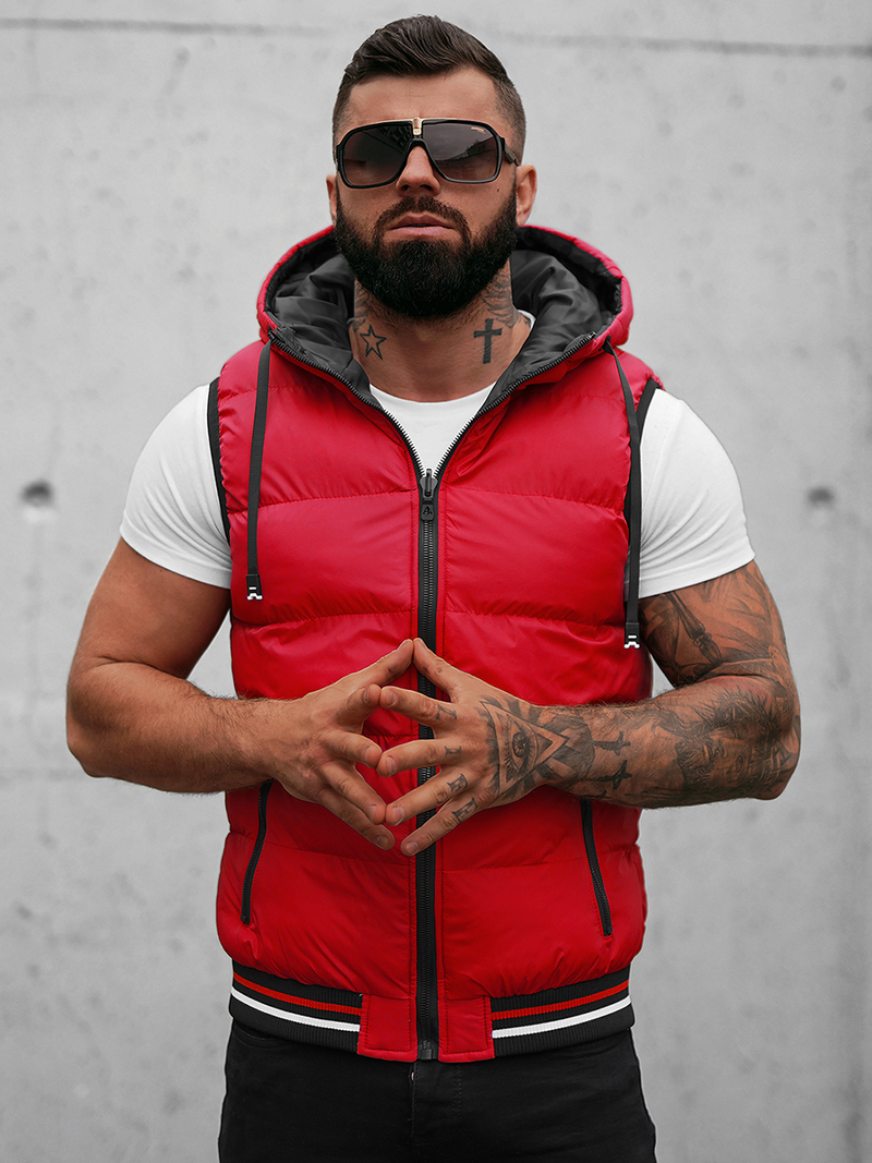 Kamizelka męska dwustronna z kapturem czerwona OZONEE N/7127Z