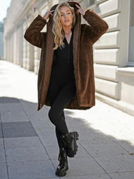 Kurtka zimowa damska długa pikowana czekoladowa OZONEE JS/5M3352/158