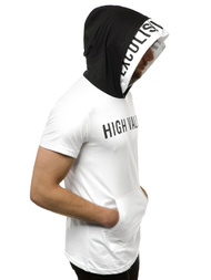 T-Shirt z kapturem męski biały OZONEE MAD/3076