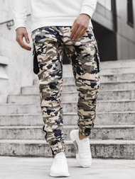 Spodnie męskie joggery beżowe-moro OZONEE A/705