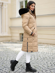 Kurtka zimowa damska długa pikowana beżowa OZONEE O/W377Z