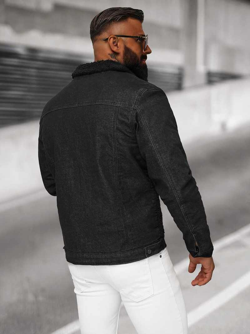 Kurtka męska jeansowa sherpa czarna OZONEE NB/MJ533NZ