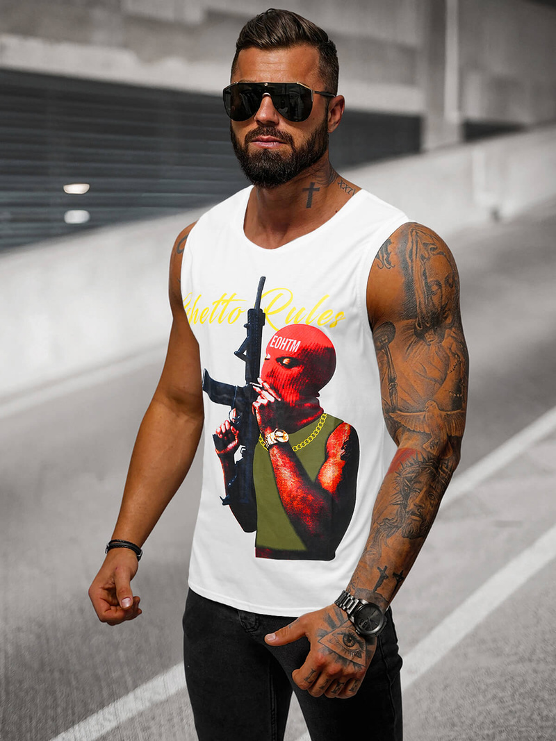 Koszulka bez rękawów męska biała OZONEE O/T107/1