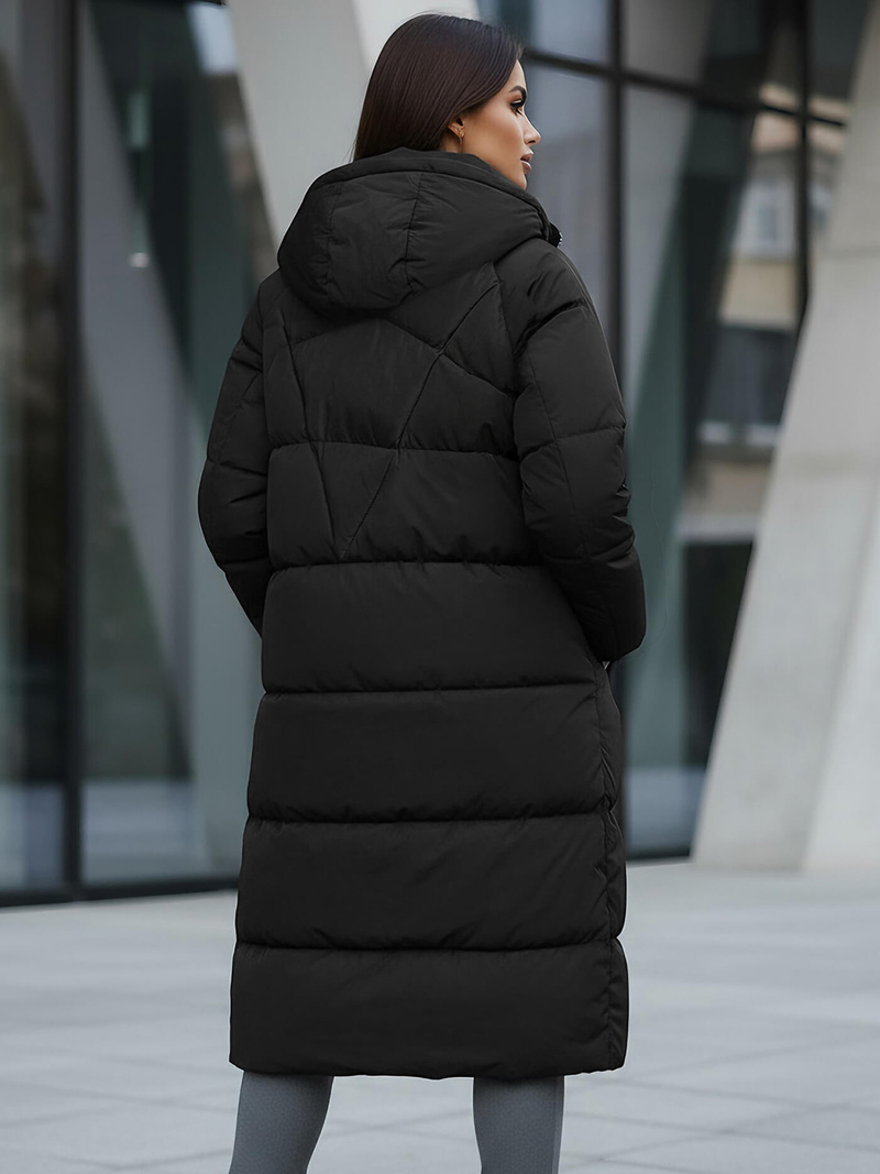 Kurtka zimowa damska długa pikowana czarna OZONEE JS/5M3163/392Z