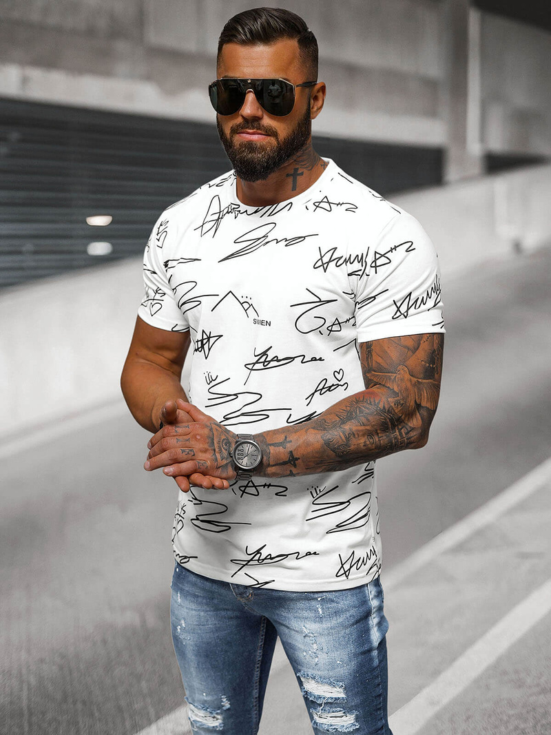 T-shirt męski biały OZONEE JS/8T1215/1