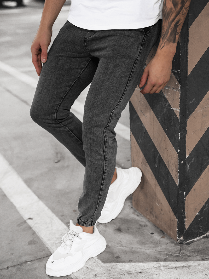 Spodnie jeansowe joggery męskie czarne OZONEE DJ/5820