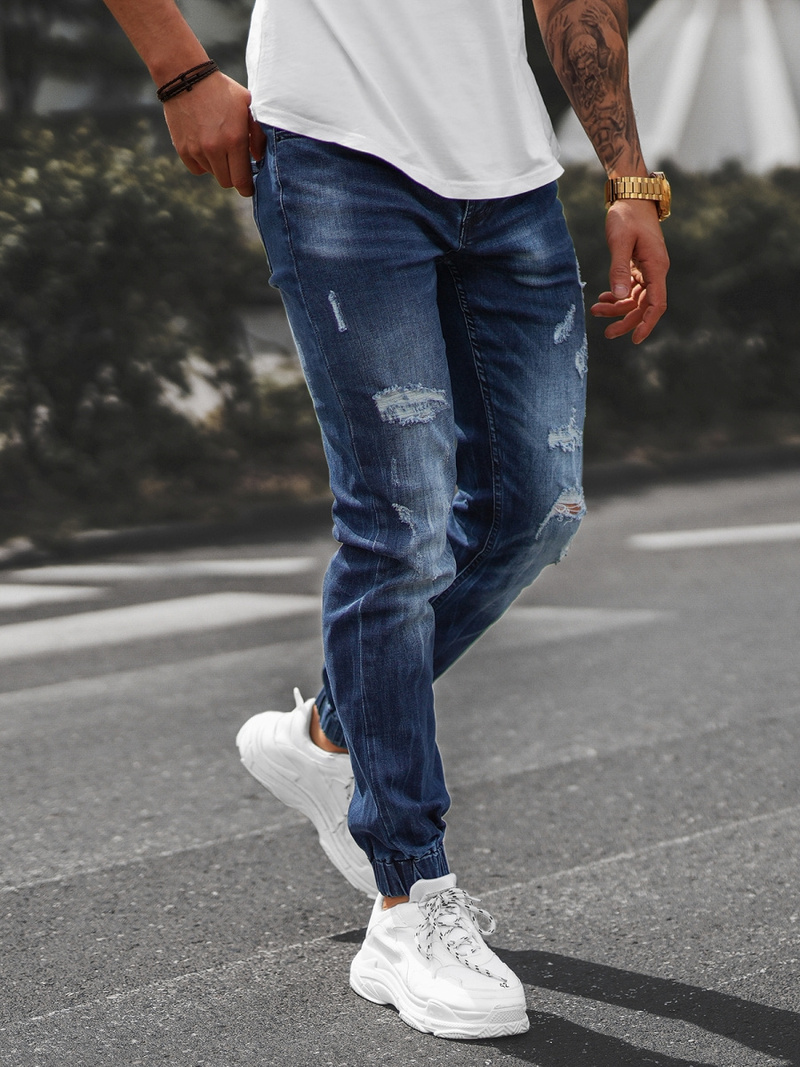 Spodnie jeansowe joggery męskie ciemno-niebieskie OZONEE NB/MP0014BSZ
