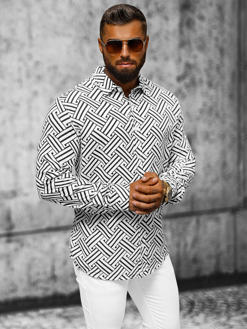 Koszula męska czarno-biała OZONEE E/9000/3Z