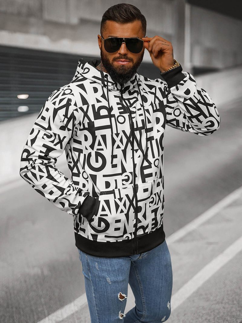 Bluza męska z kapturem rozpinana biała OZONEE JS/8B1179/1