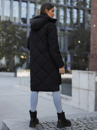 Kurtka zimowa damska długa pikowana czarna OZONEE JS/5M3168/392