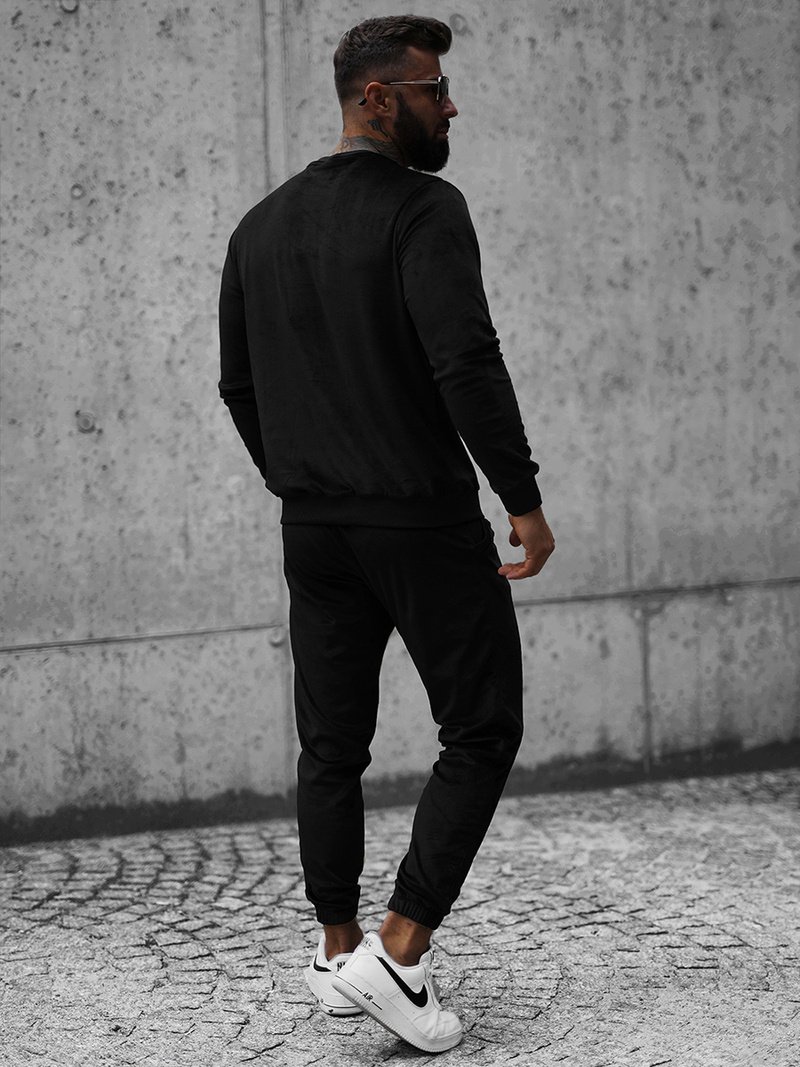 Komplet dresowy męski welurowy czarny OZONEE O/12138